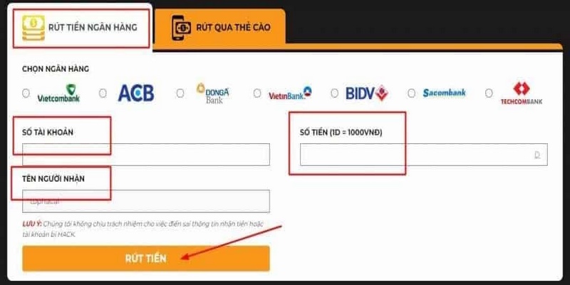 Tiến hành lệnh rút tiền Debet