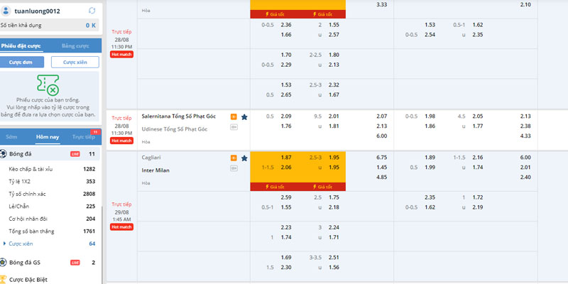 Tìm kiếm các tỷ lệ kèo thích hợp để ghép xâu